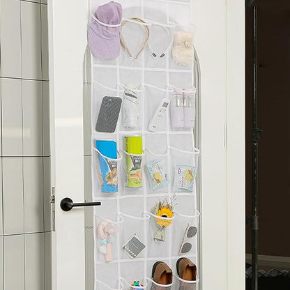 Shoe Organizer Door Hanger 24 Mesh Pocket over the Door Shoe Organizer Space Saving Hanging Storage Holder with Hooks 64x19 Inch White