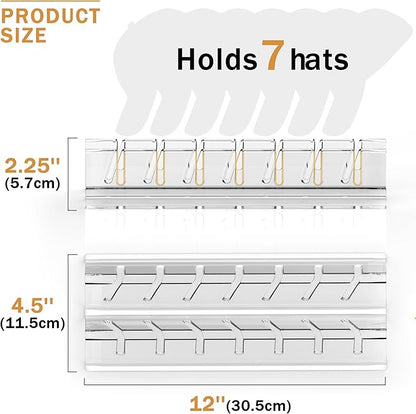 2 PCS Hat Organizer for Baseball Caps,Hat Stand, No Assembly, Clear Hat Holder for 14, Ideal for closet organization, Acrylic display rack suitable for bedroom, vanity, and wardrobe storage.