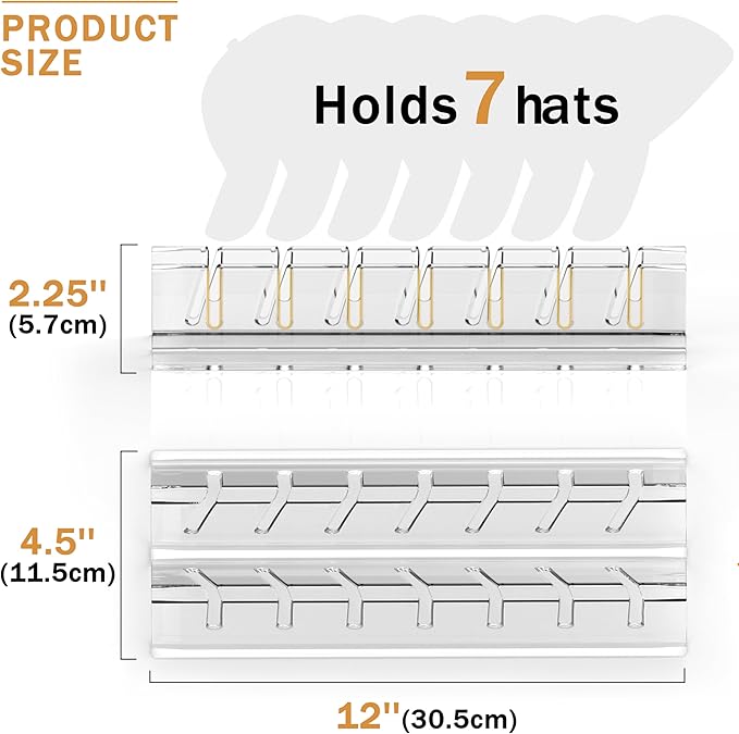 4 PCS Hat Organizer for Baseball Caps, Hat Stand Ideal for closet organization, Acrylic display rack suitable for bedroom, vanity, and wardrobe storage,No Assembly, Clear Hat Stand for 28.
