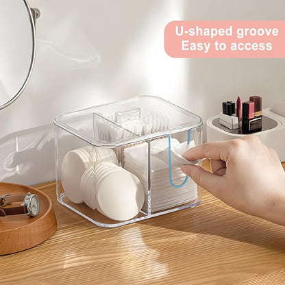 KIMCHOMERSE Qtip Holder, 4 Compartments Bathroom Canisters for Cotton Swab, Cotton Ball, Clear Acrylic Containers with Lid for Bathroom Vanity Countertop