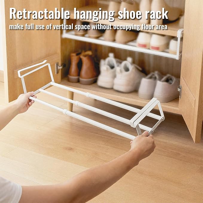 Ihomepark Expandable Shoe Rack Organizer, Adjustable Metal Shoe Rack for Closets & Entryways, Under Cabinet Shelf for Shoe or Clothing Storage, White