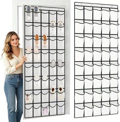 40 Over the Door Shoe Organizer, Hanging Shoe Organizer, for Closet Behind the Door Storage Holder for Entryway Bedroom Dorm, Both men's and women's shoes can be stored (White)