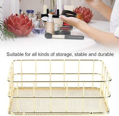 Wire Mesh Basket, 6.7 x 4.7in Golden Desktop Metal Storage Baskets Iron Grid Storage Tray Net Basket Storage Bins for Home Cosmetic Stationery
