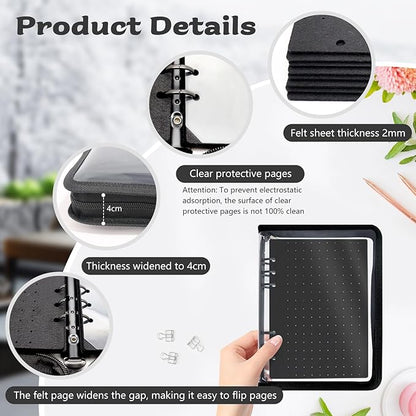 LIQALU Enamel Pin Display Book Pin Collection Binder Holder Trading Book with 8-Page Display Boards A5 Brooch Pin Storage Organizer Binder Album for Travel Collectors (Black)