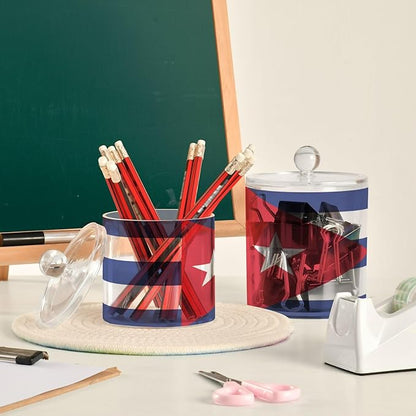 DOMIKING Cuba Flag 2 Pack Bathroom Canisters Cotton Swab Holder Dispenser Plastic Cotton Ball Jar Acrylic Storage Containers for Cotton Swab Cotton Ball Cotton Round Pads