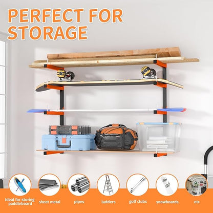 4 Pack Lumber Storage Rack, Wall Mount Foldable & Adjustable Lumber Rack with 8-Level Holds Up 1040 Lbs, Heavy Duty Metal Garage Wood Rack for Workshop, Basement, Indoor and Outdoor