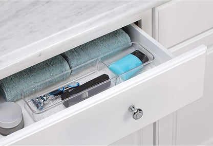iDesign 48850 Rain Divided Tray for Vanity, Bathroom, Countertop, Drawer, Cosmetics, Makeup, Toiletries, Craft and Office Supplies, BPA-Free, 4" x 16" x 2", 2 Compartments