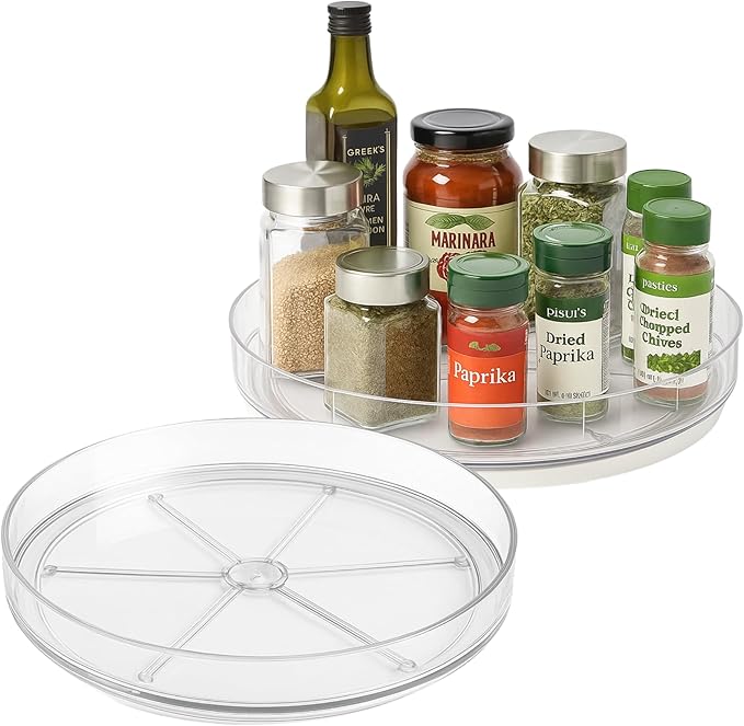 NOSTALGIQ Set Lazy Susan - Lazy Susan Organizer 2-Pack - Rotating Cabinet & Spice Rack, Clear