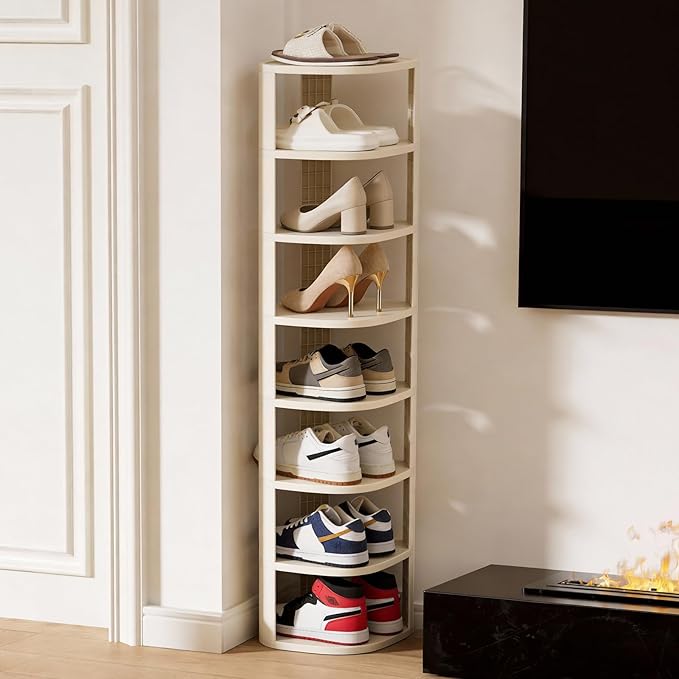 UFORU 8 Tier Vertical Shoe Rack,Corner Shoe Organizer for Entryway,Narrow Free Standing Shoe Organizer for Small Spaces,Tall Shoe Rock for Closet,Easy Assembly Shoe Storage Stand