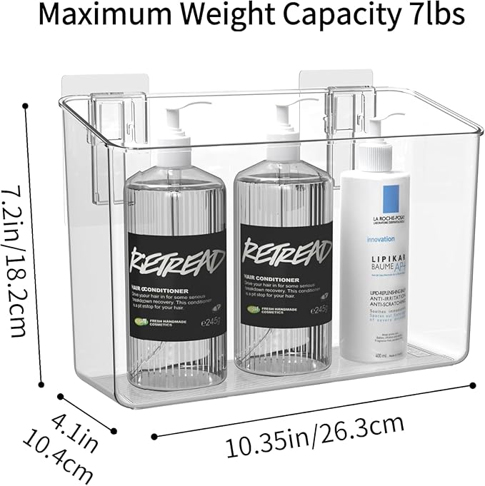 vacane Large Organizing Caddy with 2 Command Strips, Adhesive Wall Mounted Storage Organizer Bins