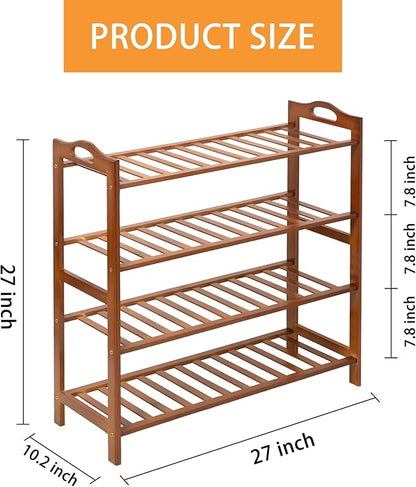 4 Tier Bamboo Shoe Rack, Free Standing Shoes Rack Shoe Shelf Shoe Organizer for Closet, Entryway, Bedroom, Living Room, Front Door, Studio, Bathroom