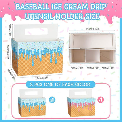 Tinlade 2 Pcs Ice Cream Utensil Holder Disposable Utensil Caddy for Baseball Ice Cream Drip Party Organize Disposable Plates Spoons Paper Cups Cutlery Caddy with Handles for Birthday Party Supplies