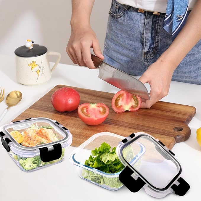 3 Pack Bariatric Meal Prep Containers, 8 oz Glass Bowls for Portion Control, Reusable Glass Lunch Box Bento Snack Food Containers with BPA Free Airtight Lids, Bariatric Must Haves