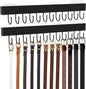 Belt Hanger Wall Mount, Adhesive Wooden Closet Belt Organizer with 24 Metal Hooks, Large Capacity, 2 Installation Options, Black, 2 Pcs