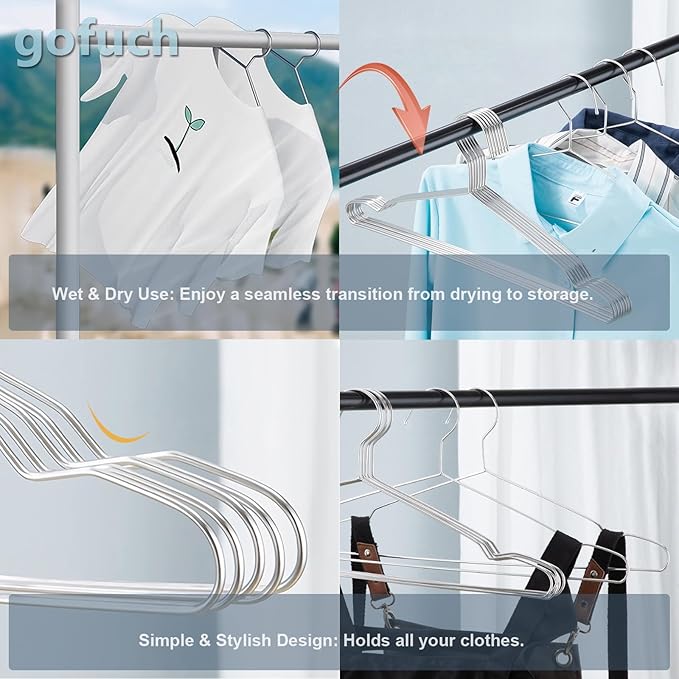 Clothes Hangers 30 Pack - Heavy Duty Stainless Steel Metal Hangers, Ultra Thin Space Saving Wire Coat Hangers with Non-Slip Shoulders (16.5 Inch)