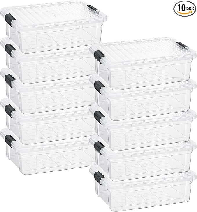 Superio 7.4 Quart Clear Plastic Storage Bin with Lid, Non-Toxic, BPA Free, Odor Free, Organizer Storage Box, Stackable Plastic Tote for Home, Garage, School, and Office, 10 Pack