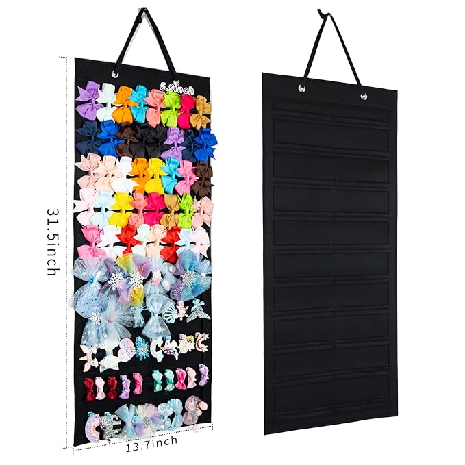 Large Hair Clip Organizer for Teen Girls - Claw Clip Storage for Wall, Door, Closet (Black-A)