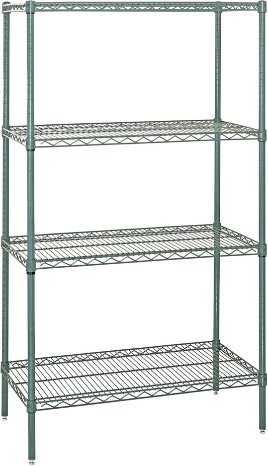 Quantum Storage Systems WR74-2124P Wire Shelving Starter Kit, 24" W x 21" D x 74" H, 600 lbs Capacity, Carbon Steel, Epoxy Coated, Green, NSF