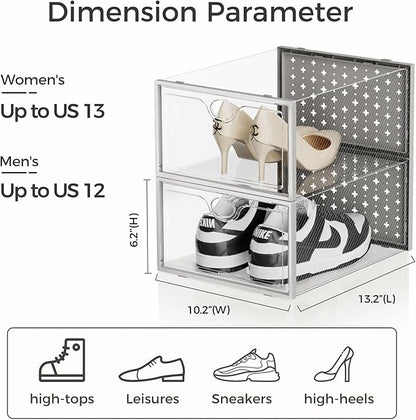 Pinkpum 15 Pack X-Large Shoe Storage Boxes Fit Size 11, Shoe Organizer for Closet Clear Plastic Stackable Shoe Dispaly Case Bins Holder, Sneaker Storage for Sneakerheads Gray
