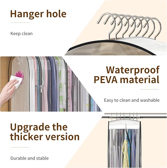 Upgraded Thickened Clear Garment Bags for Hanging Clothes 4 Packs, 10“ Gusseted and 40" Clothes Protectors for Hanging Clothes for Closet, Shirts, Coats, Dresses