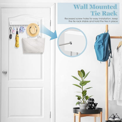 Tie Rack Belt Hanger Wall Mounted, Lomrsiul Non Slip 180 Degree Rotating Tie Organizer for Men Closet with 18 Hooks Closet Organizers and Storage for Tie Belt Necklace Purse Scarf Bag White 1 Pack