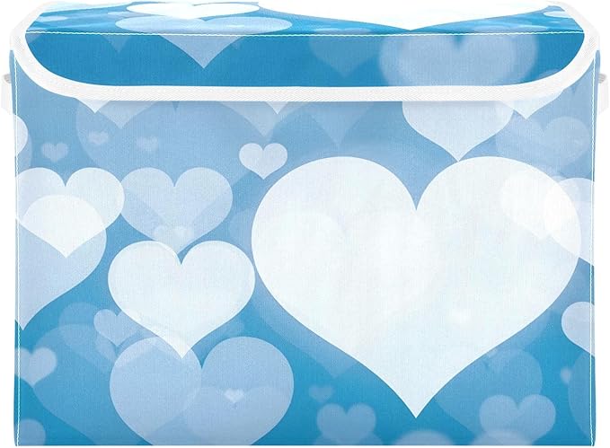 senya Valentines Baskets Collapsible Storage Bins with Lids, Blue Abstract Heart Storage Boxes Clothes Baskets for Organizing