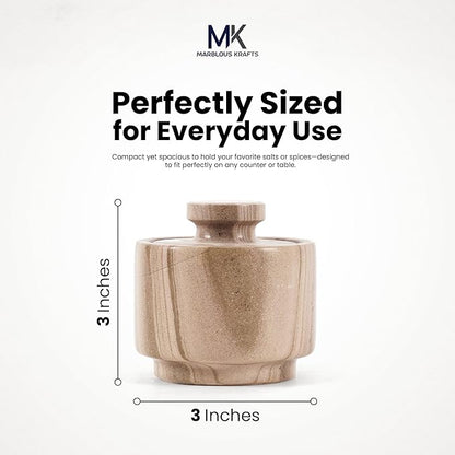 MARBLOUS KRAFTS Marble Salt Cellar 3" Inch Brown Salt Holder with Lid for Spice Jar & Stone Salt Container, Modern Sugar Bowl, Countertop Storage, Ideal Mother’s Day Gift, Home Decor