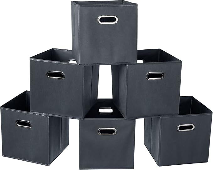 Fabric Cloth Storage Bins,Fabric Cube Organizer with Dual Handles Foldable Cube Storage Baskets for Home Bedroom Storage,Set of 6, Gray