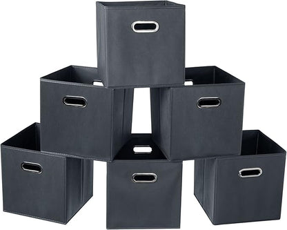 Fabric Cloth Storage Bins,Fabric Cube Organizer with Dual Handles Foldable Cube Storage Baskets for Home Bedroom Storage,Set of 6, Gray