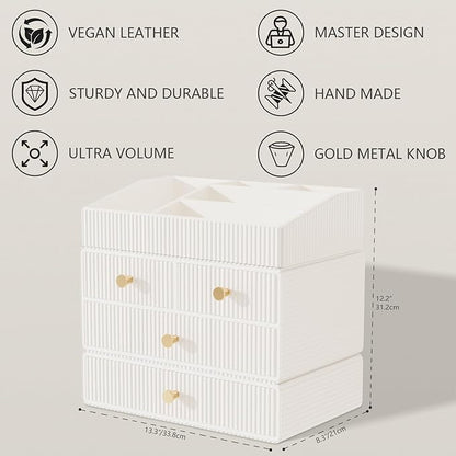 Makeup Organizer Countertop,Vanity Organizer,Skincare Organizers,Cosmetic Organizer with Draws,Luxury Large makeup storage,Make up Organizers for Vanity,Gifts for Women Birthday Unique (white)