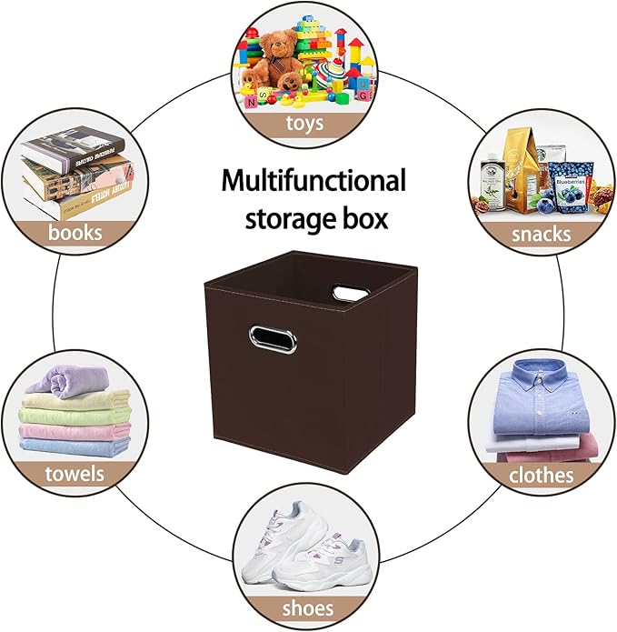 Fabric Cloth Storage Bins,Fabric Cube Bins Organizer with Dual Handles Foldable Cube Storage Baskets for Home Bedroom Storage,Set of 3,(Coffee)