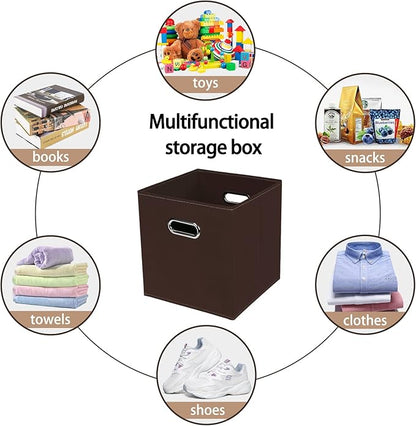 Fabric Cloth Storage Bins,Fabric Cube Bins Organizer with Dual Handles Foldable Cube Storage Baskets for Home Bedroom Storage,Set of 3,(Coffee)