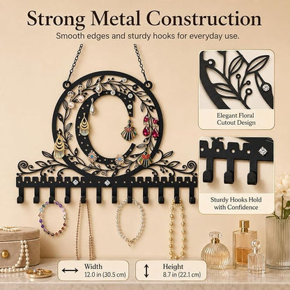 Wall-Mounted Metal Earring Holder Hanging Jewelry Organizer for Earrings and Necklaces Space-Saving Wall Display with Hooks for Jewelry Storage (jewelry stand C)