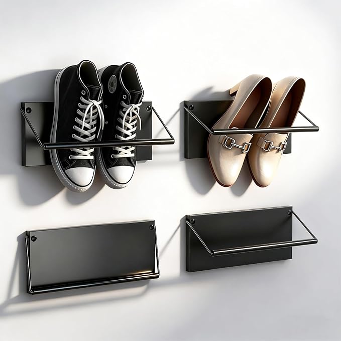 Foldable Wall Mounted Shoe Rack Set of 4, Metal Hanging Shoe Organizer, 12.5 Inch Wall-Mount Shoe Organizer, Efficient Holder and Storage Rack for Various Shoes