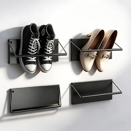 Foldable Wall Mounted Shoe Rack Set of 4, Metal Hanging Shoe Organizer, 12.5 Inch Wall-Mount Shoe Organizer, Efficient Holder and Storage Rack for Various Shoes