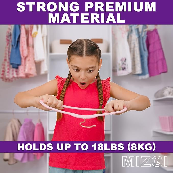 MIZGI Kids Velvet Hangers,Non-Slip Big Kids Hangers,14 Inch Hangers for Youth,Teen Clothes,Pack of 50（Ivory/Rosegold）