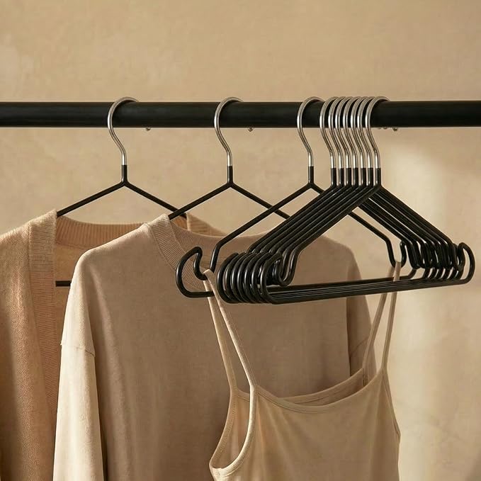 Clothes Hangers, 20Pack,Black Metal Hangers,15.7'W Space-Saving Shirt Hanger,Non-Slip Heavy Duty Hanger with Deep Shoulder Notches for Dress and Camisole