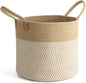 CHICVITA Large Wicker Jute Woven Storage Basket with Handles – Blanket Laundry Basket for Toys Towels Home Decor, White, 14" x 14" x 12"