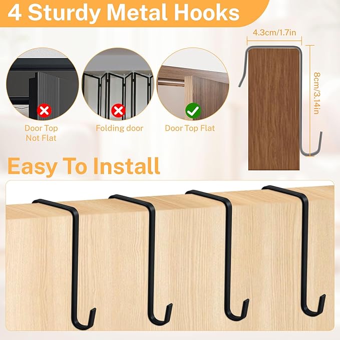 Over The Door Shoe Organizer - Heavy Duty 14-Pocket Hanging Shoe Organizer with Large-Deep Pockets for Boots/Sneakers, Space-Saving Behind Door Storage for Closet, Nursery, RV, Dorm (Black)