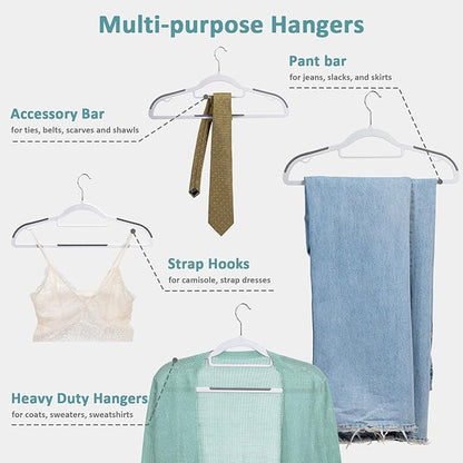 Tonswachic 50-Pack Coat Hangers, Space Saving Plastic Clothes Hangers, Non-Slip, 0.2 Inches Slim, 16.53 Inches Wide, 360° Swivel Silver Hook for Shirts, Pants & Wet/Dry Garments, White and Dark Gray