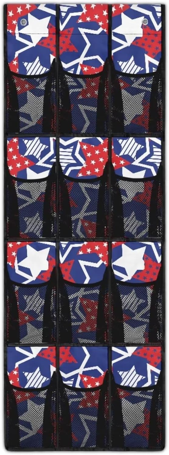 ZUXONGSY12 Pockets Behind Door Organizer American Star Over The Door Shoe Organizer Multi-Funtion Wall Hanging Storage for Living Room 4th of July Shoe Holder Hanger