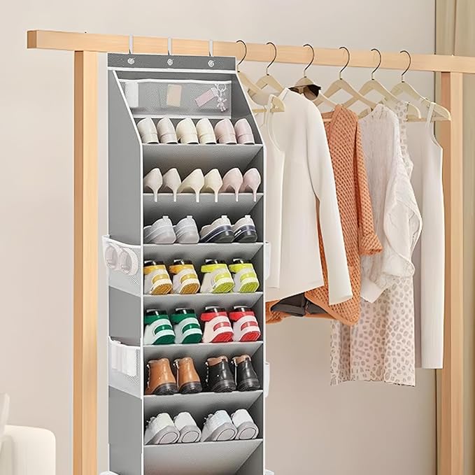 Back Door Shoe Organizer - 171x41.5x17cm Over Door Shoe Rack, 8 Layer Hanging Storage | Large Pocket Holder for 16-24 Shoes Utility Room Bathroom Bedroom Dorm RV Classroom Entryway Closet Organizer