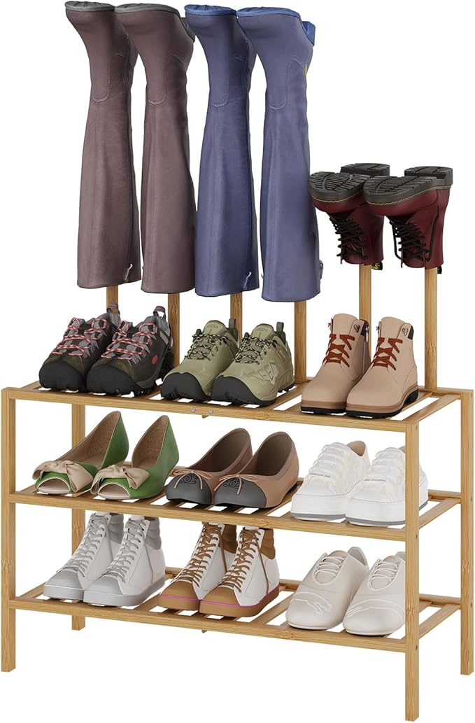 Boot Rack for Tall Boots Organizer,3-Tier Multiuse Shoe Rack and Boot Storage Rack,for Tall Boots,Sneakers,High-Heel (Natrual, 3-Tier)