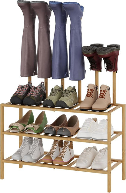 Boot Rack for Tall Boots Organizer,3-Tier Multiuse Shoe Rack and Boot Storage Rack,for Tall Boots,Sneakers,High-Heel (Natrual, 3-Tier)