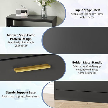 Shoe Cabinet Storage for Entryway, White Shoe Organizer with 2 Flip Drawers & Open Shelf, Freestanding Hidden Large Shoe Storage Cabinet (1pc-Black, 2 Flip Drawers)