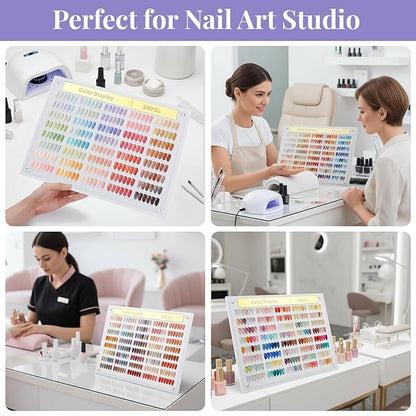 Segbeauty 240 Colors Large Nail Art Display Board Set, Acrylic Fingernail Color Showing Shelf for Displaying and Practice, Nails Stand with False Nail Tips Double Sided Tape Tweezers and Number Labels