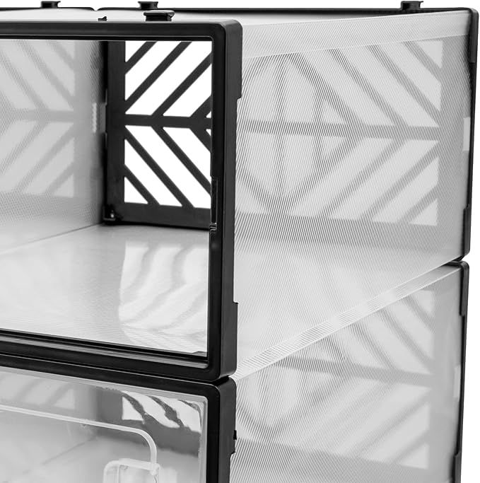 20 Pack Shoe Storage Boxes, Plastic Stackable Foldable Shoe Boxes with Clear Front Opening Door for Sneakers Flats Slippers Sandals Casual Shoes, Space Saving, 13.58*9.06*5.51in (Black)