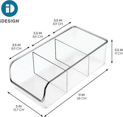 iDesign Stackable 3-Section Divided Storage Bin for Pantry, Fridge, or Cabinet - Set of 4 - Clear