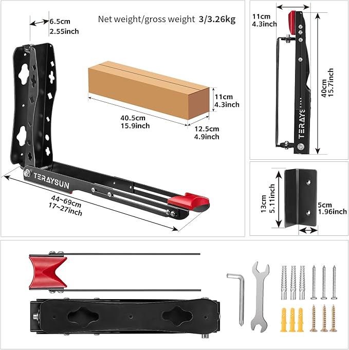 Swivel Bike Wall Mount Rack, Adjustable Vertical Bicycle Hanger for Garage Storage, Heavy Duty 3mm Steel Holder Fits 24"-29" Wheels (Max 3.5" Tire), 66lbs/30kg Load Capacity for MTB Road