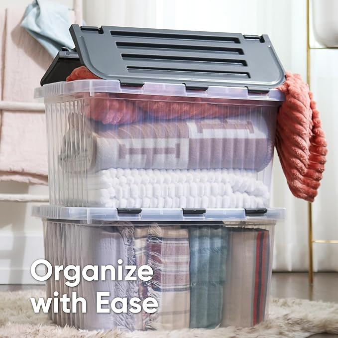 Superio 13 Gallon Hinged Lid Storage Tote; Stackable Storage Container with Lid (53 Quart, Bin with Hinged Lid)
